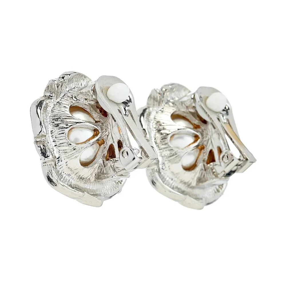 Kenneth Jay Lane, Rhinestone and Pearl Ball Clip-On Earrings - Picture 2 of 4